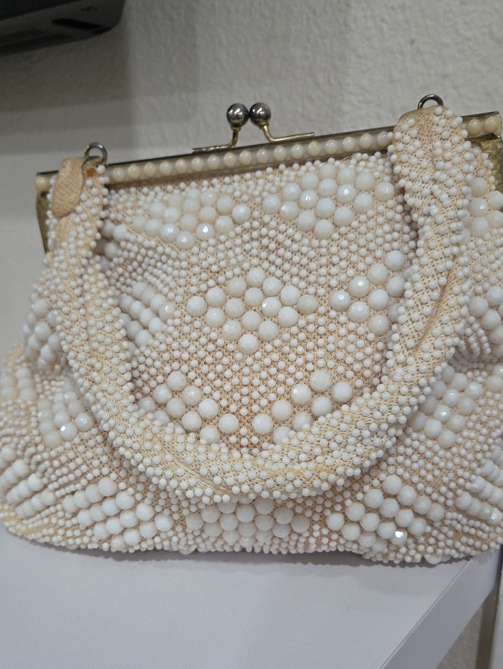 Bakerlite Vintage Beaded Pearl-Style Cream Evening Bag